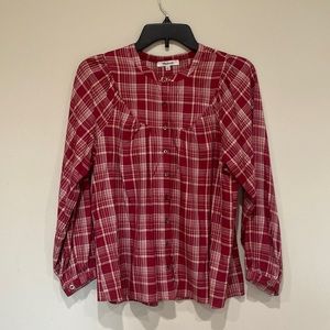 Madewell Red & Cream plaid Button up blouse long sleeve in washable fabric XXS